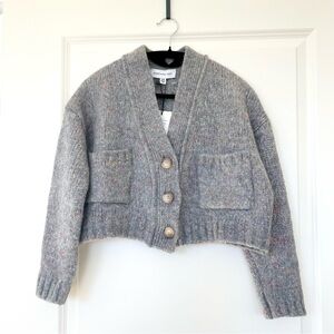 Something Navy gray cropped chunky alpaca wool cardigan sweater xxs
